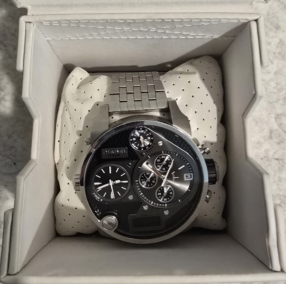 Diesel Silver and Black Multi-Dial Watch